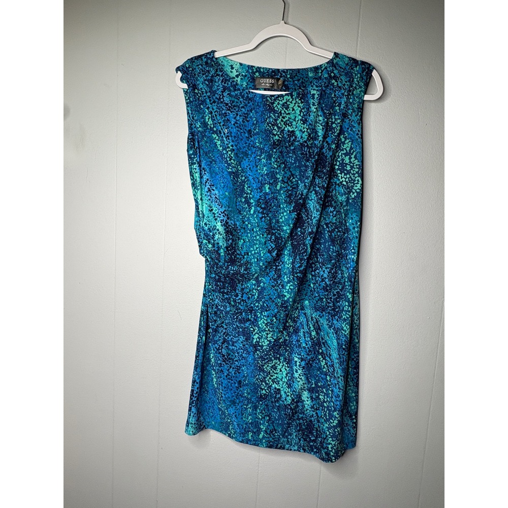 Guess Los Angeles Blue Turquoise Abstract Print Ruched Sheath Dress GD2MP120 6